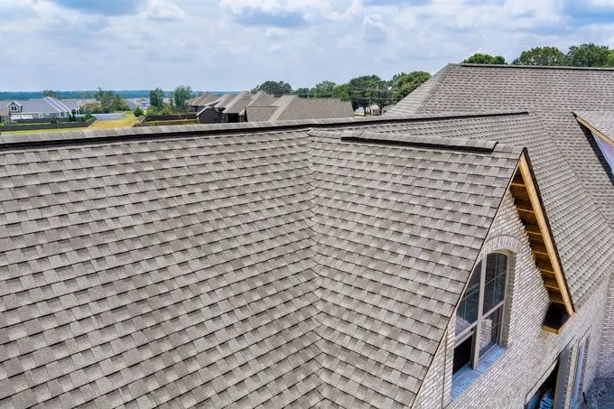 Gray architectural shingle roof seen from above